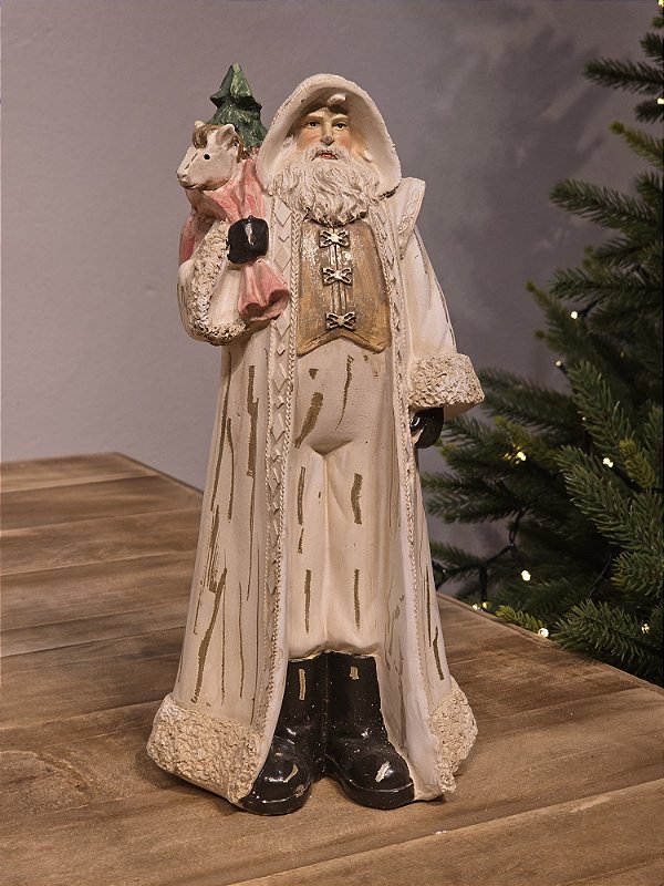 PAPAI NOEL RÚSTICO DE LUXO EM RESINA 29,5CM