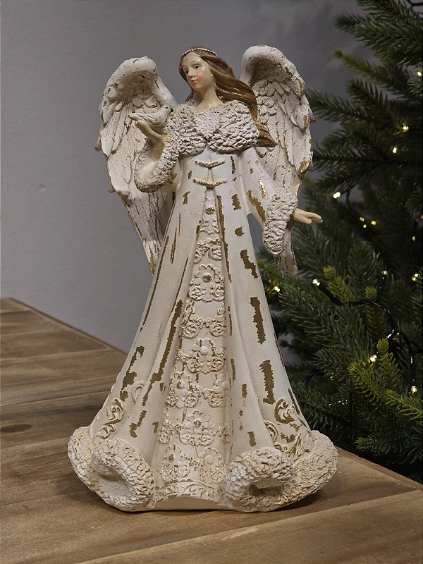 ANJO RÚSTICO DE LUXO EM RESINA 25CM