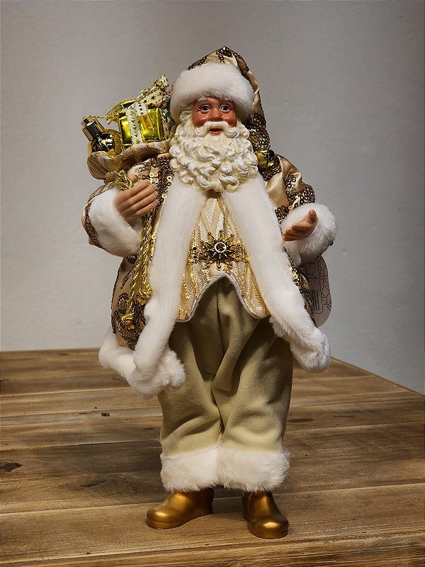PAPAI NOEL COM PRESENTES DOURADO - COLECIONÁVEL - 28CM