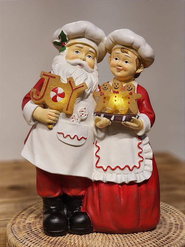 MAMÃE E PAPAI NOEL COM LED EM RESINA 29CM