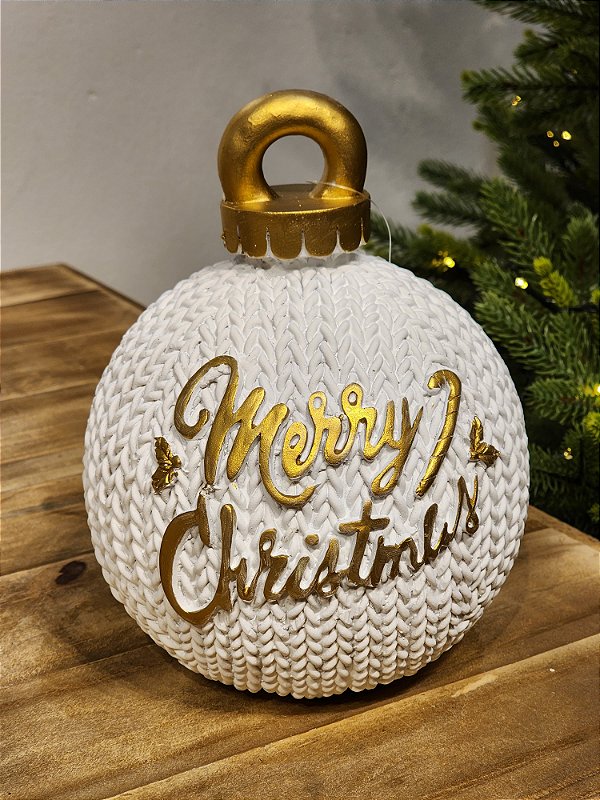 BOLA MERRY CHRISTMAS BRANCO EM RESINA  22,8CM