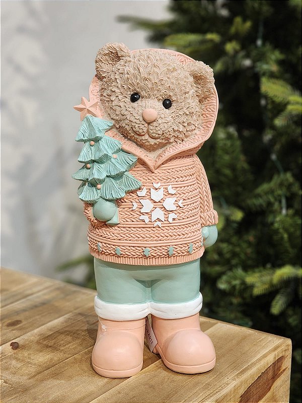 URSO NATALINO EM PÉ COM SUETER EM RESINA 36,8CM