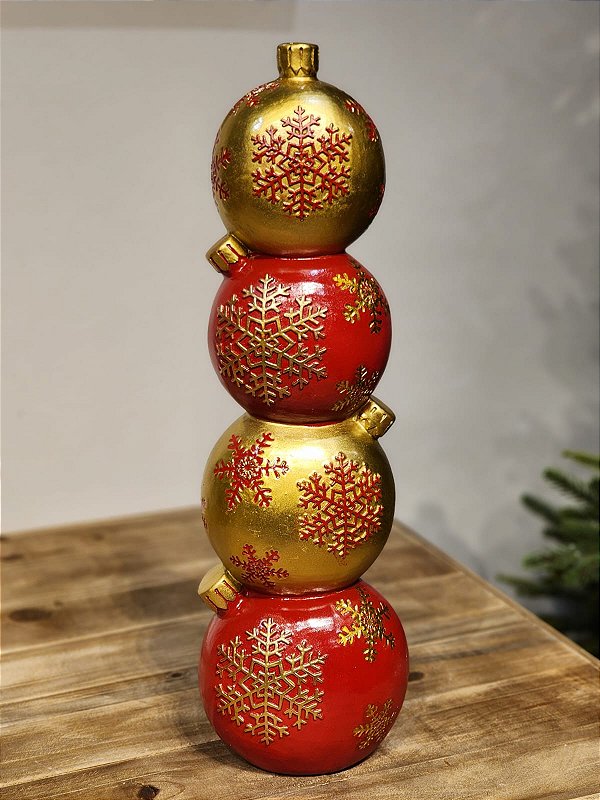 BOLAS EMPILHADAS DECORATIVA VERMELHO E DOURADO EM RESINA 54CM