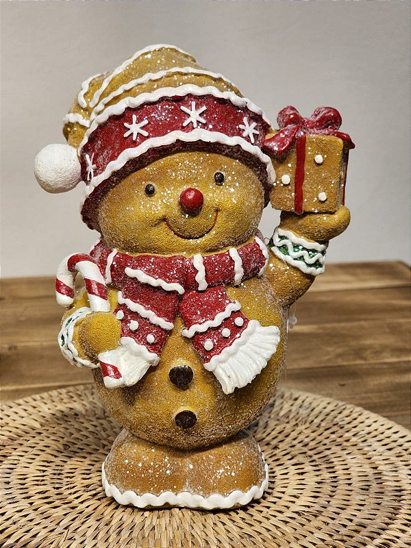 BONECO GINGERBREAD EM RESINA 20,3CM
