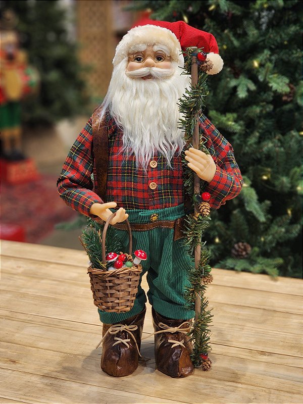 PAPAI NOEL EM PÉ XADREZ VERDE E VERMELHO 60CM