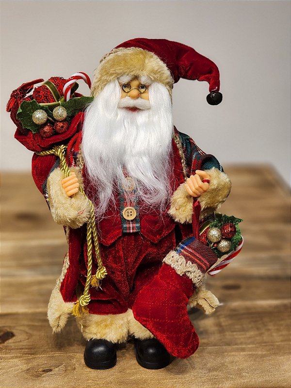 PAPAI NOEL EM PÉ VERMELHO E VERDE 30CM