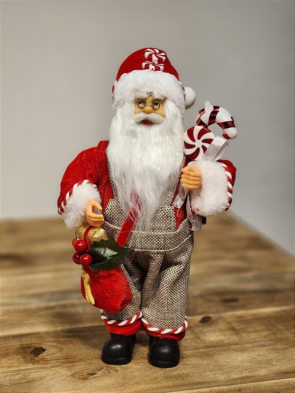 PAPAI NOEL EM PÉ CANDY VERMELHO E BEGE 30CM