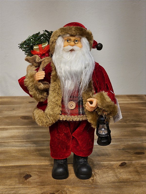 PAPAI NOEL EM PÉ VERMELHO E BEGE 30CM