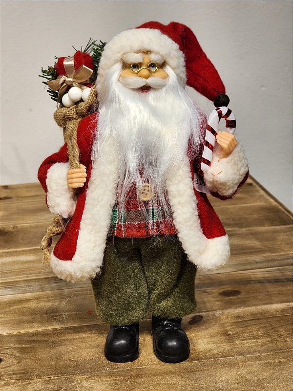 PAPAI NOEL EM PÉ VERMELHO E BRANCO 30CM