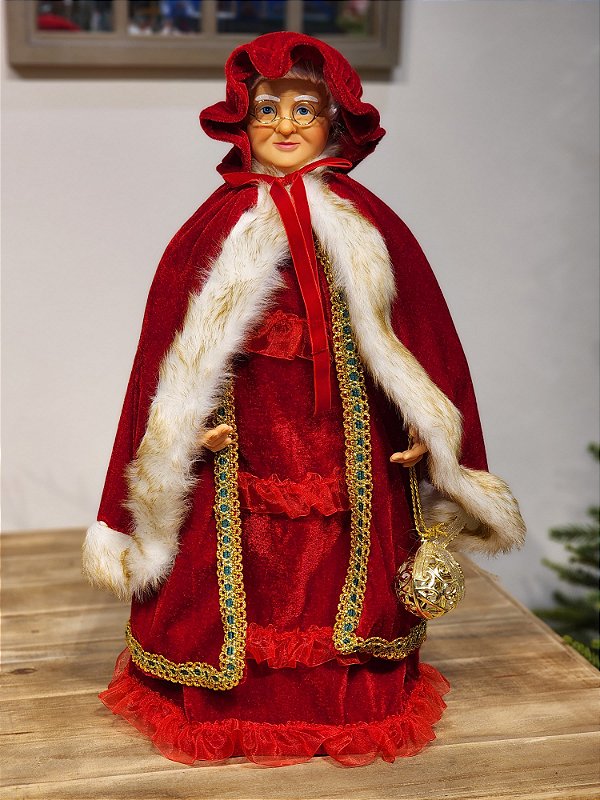 MAMÃE NOEL VELUDO VERMELHO EM PÉ 60CM