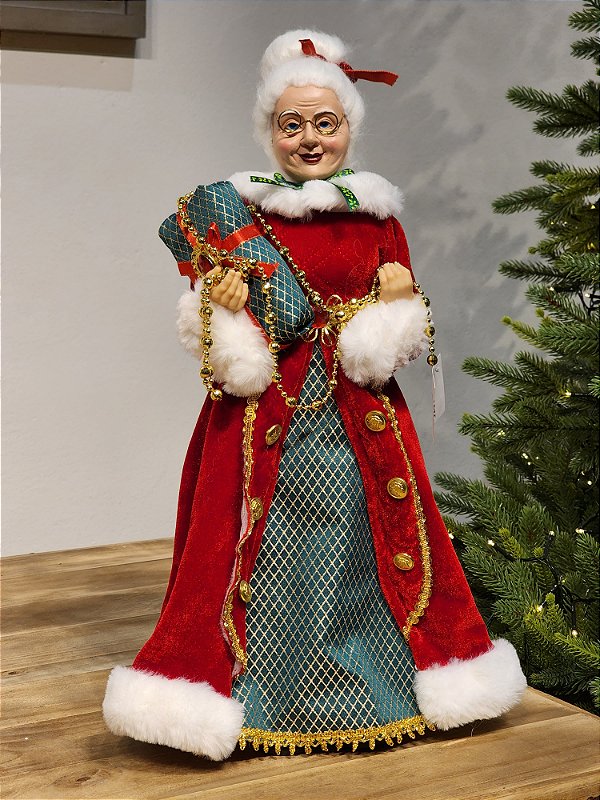 MAMÃE NOEL EM PÉ VERMELHO E VERDE 45CM