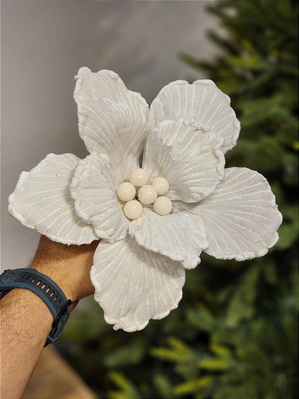 FLOR BICO DE PAPAGAIO AVELUDADO OFF WHITE 27CM