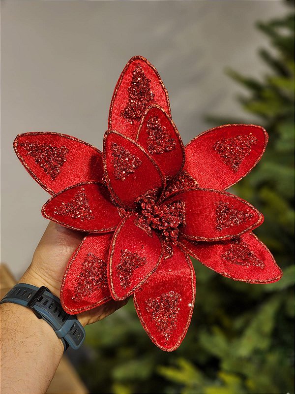 FLOR BICO DE PAPAGAIO AVELUDADO VERMELHO 27CM