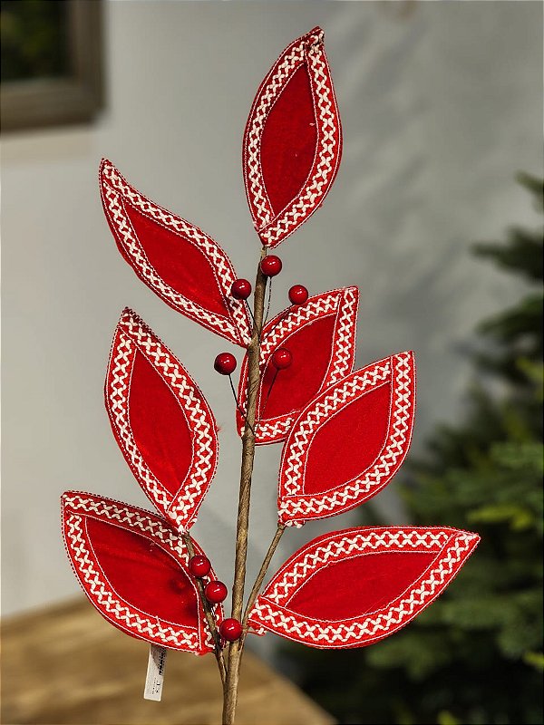 GALHO FOLHA VERMELHO BORDADO 64CM