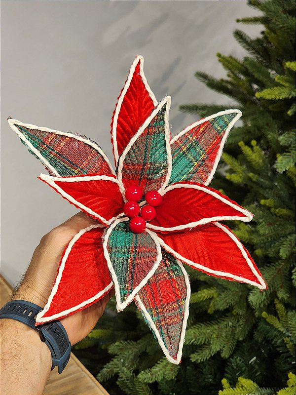 FLOR BICO DE PAPAGAIO VERMELHO XADREZ 40CM