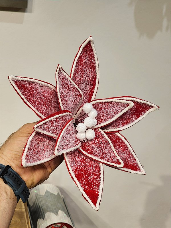 FLOR BICO DE PAPAGAIO VERMELHO NEVADO 26CM