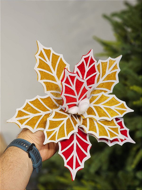 FLOR BICO DE PAPAGAIO BEGE E VERMELHO 27CM