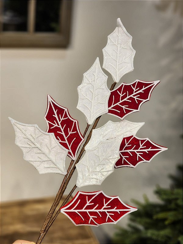 GALHO FOLHA VERMELHO E BRANCO 78CM
