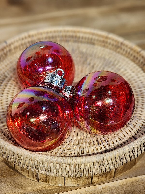 BOLA DECORADA VERMELHA FURTA-COR 8CM COM 3 UNIDS