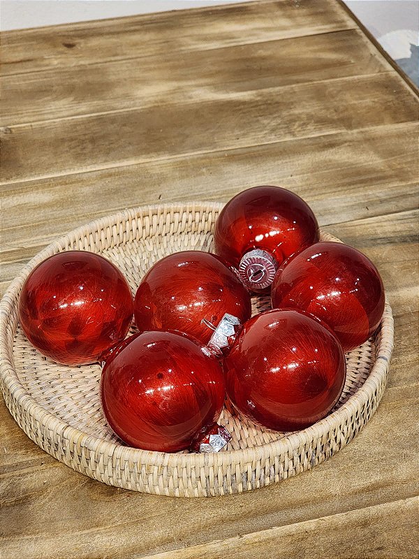 BOLA VERMELHA MARMORIZADA 8CM COM 6 UNIDADES