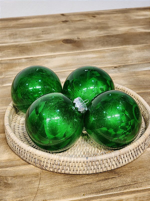 BOLA VERDE MARMORIZADA 10CM COM 4 UNIDADES