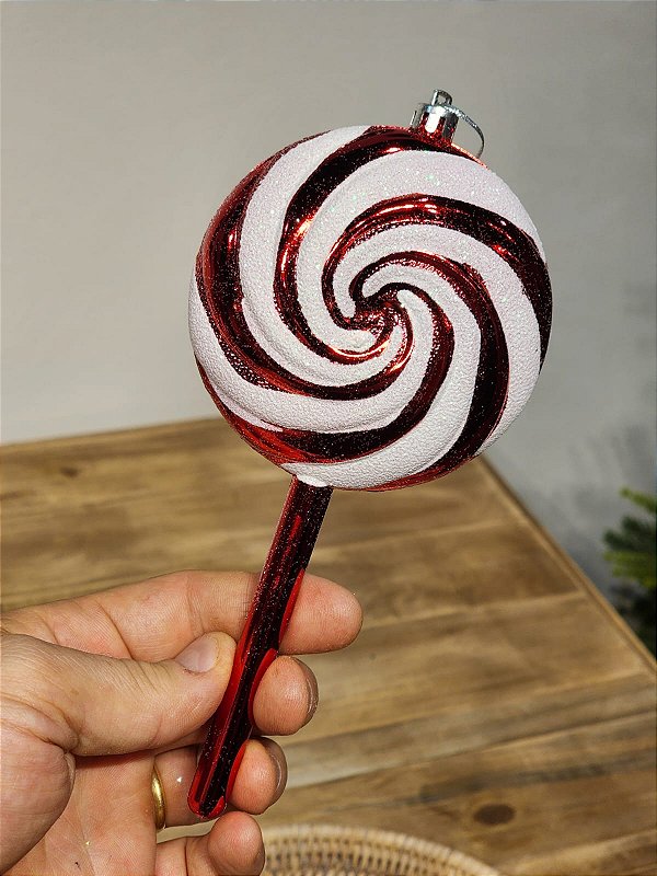 PENDENTES DECORATIVO PIRULITO VERMELHO E BRANCO COM2 UNIDS