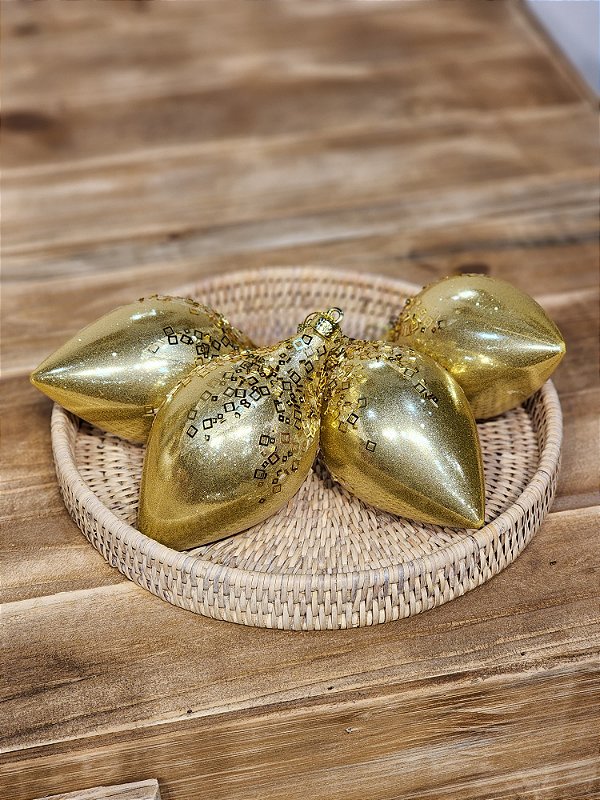 PENDENTE DECORATIVO ORNAMENTO OURO 10CM COM 4UNIDS