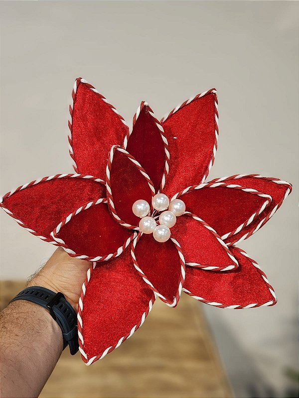 FLOR BICO DE PAPAGAIO VERMELHO BORDA LISTAS 30CM