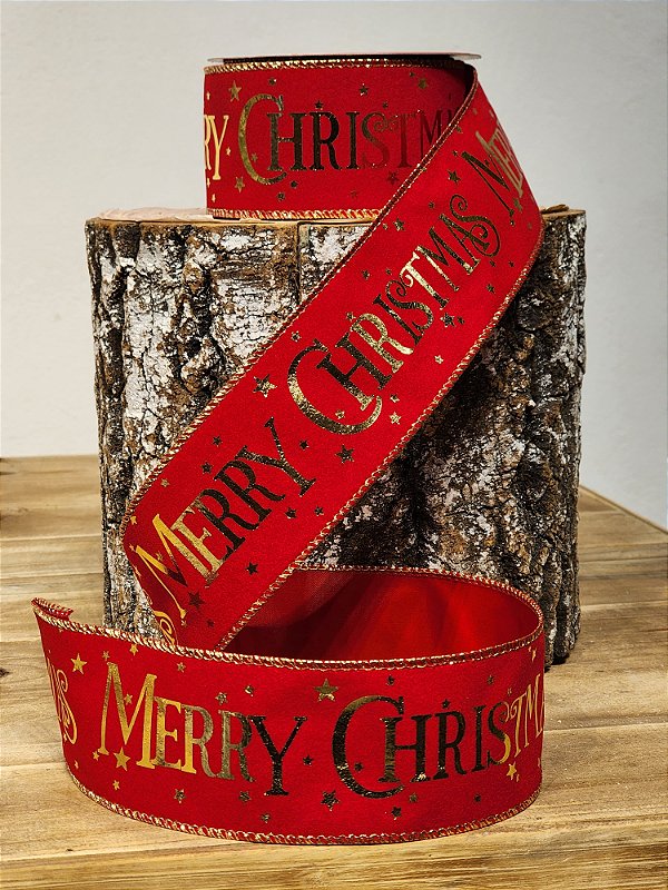 FITA ARAMADA VERMELHO MERRY CHRISTMAS OURO