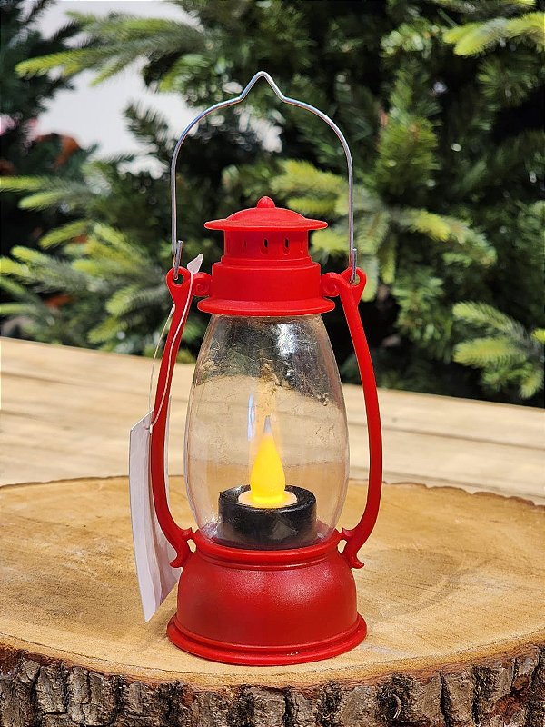 LANTERNA DECORATIVA VEREMELHO COM LED 13CM