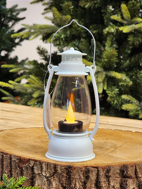 LANTERNA DECORATIVA BRANCO COM LED 13CM