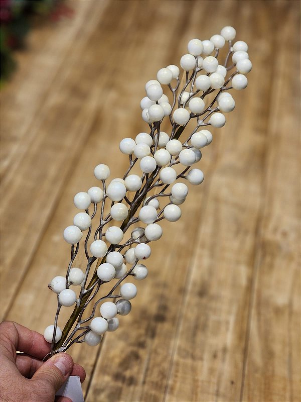 GALHO DECORATIVO BERRY BRANCO 80CM