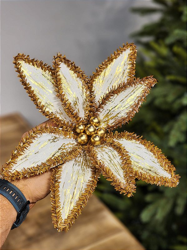 FLOR BICO DE PAPAGAIO RÚSTICA BEGE E DOURADO 31CM
