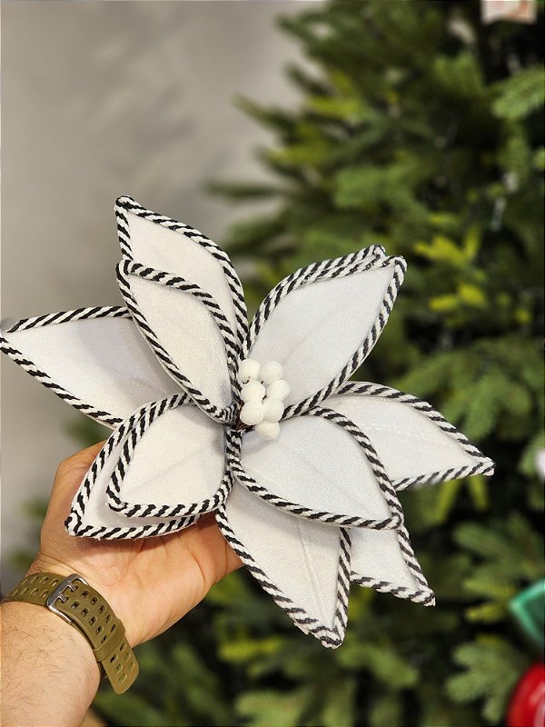 FLOR BICO DE PAPAGAIO AVELUDADO BRANCO E PRETO 30CM