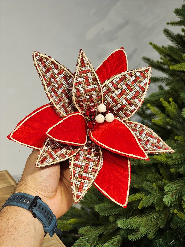 FLOR BICO DE PAPAGAIO VERMNELHO E XADREZ 25CM