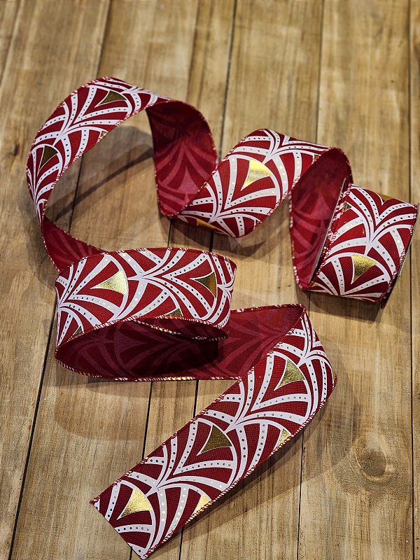 FITA ARAMADA TECIDO C/ COSTURA VERMELHO, BRANCO E DOURADO