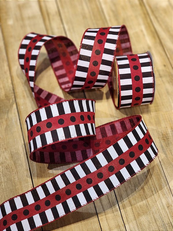 FITA ARAMADA LINHO C/ COSTURA VERMELHO, BRANCO E PRETO