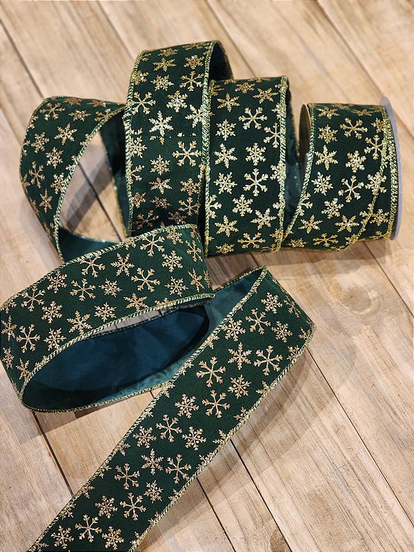 FITA ARAMADA VELUDO VERDE E DOURADO C/ GLITTER