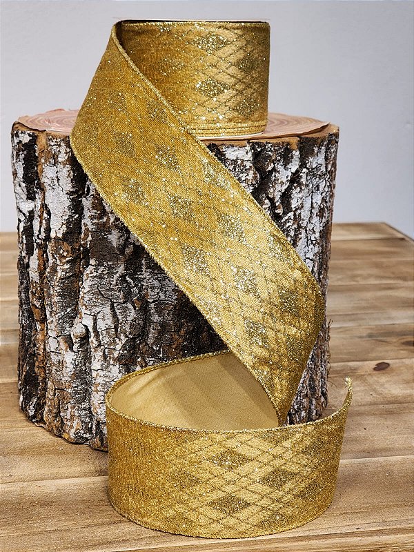 FITA ARAMADA VELUDO CHAMPANHE E DOURADO C/ GLITTER