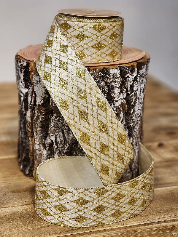 FITA ARAMADA VELUDO CHAMPANHE E DOURADO C/ GLITTER