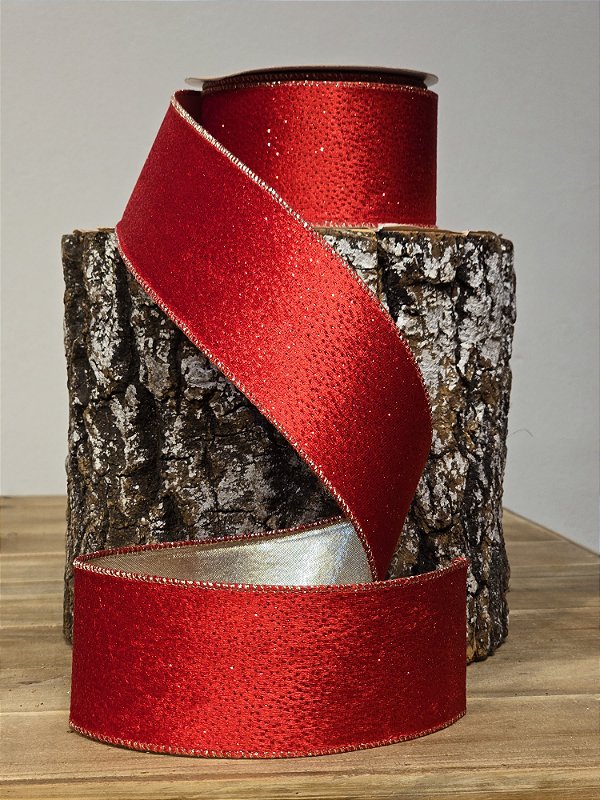 FITA ARAMADA VELUDO VERMELHO E DOURADO C/ GLITTER