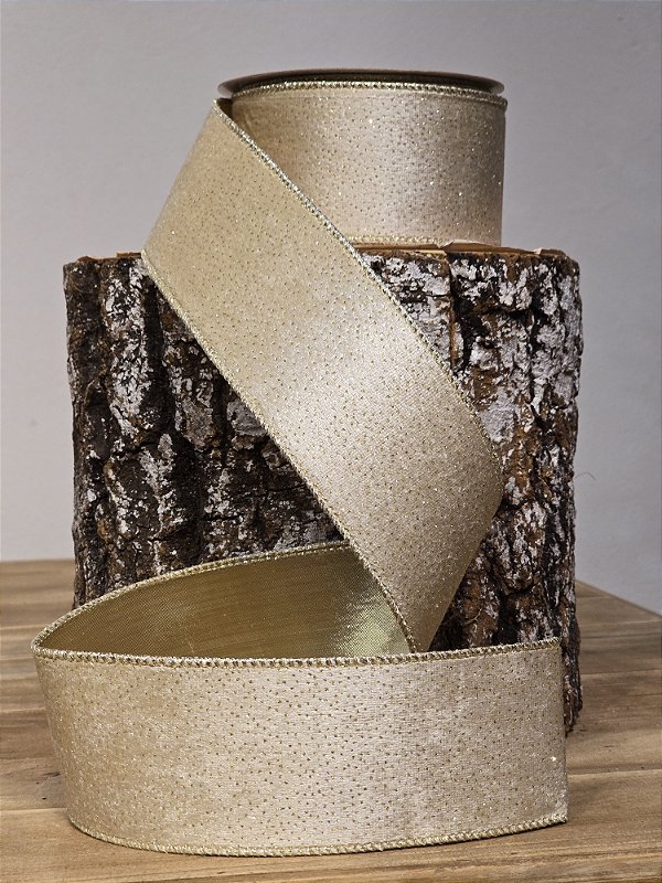 FITA ARAMADA VELUDO PEROLA E DOURADO C/ GLITTER