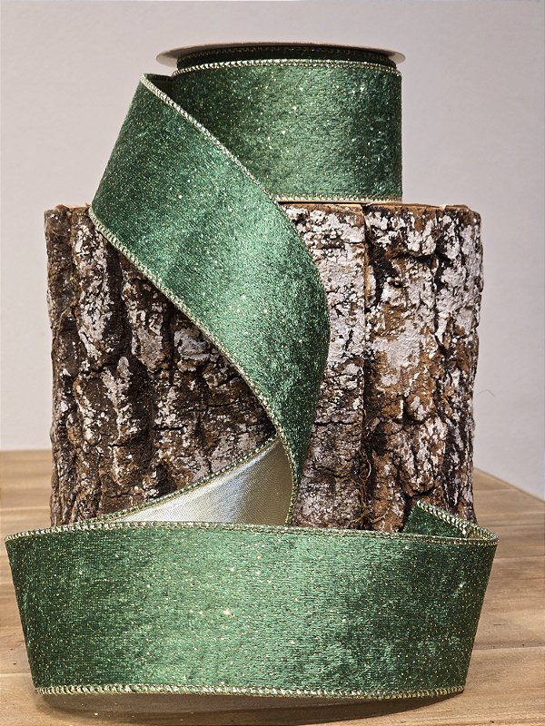 FITA ARAMADA VELUDO VERDE E DOURADO C/ GLITTER