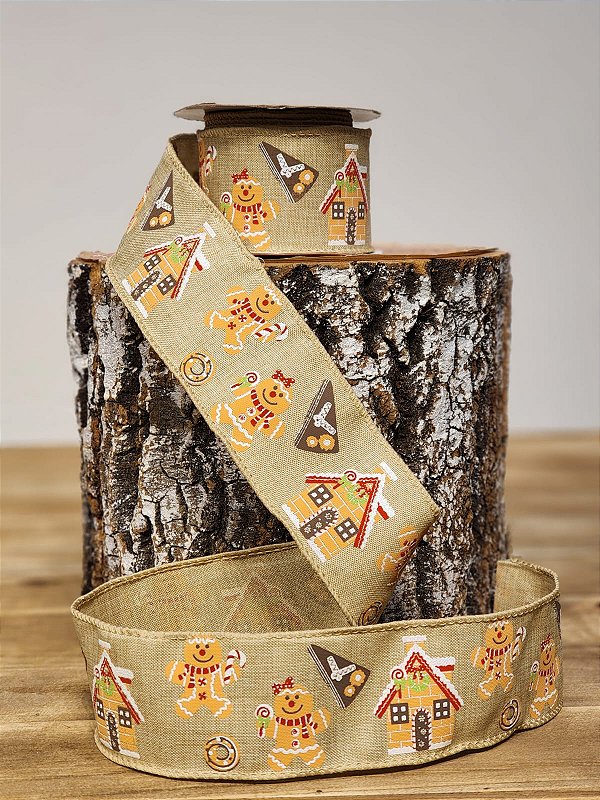 FITA ARAMADA LINHO GINGERBREAD BEGE E BRANCO