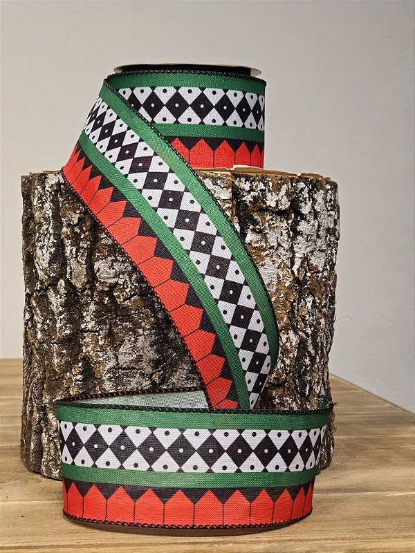 FITA ARAMADA LINHO C/ COSTURA VERMELHO, VERDE, PRETO E BRANCO
