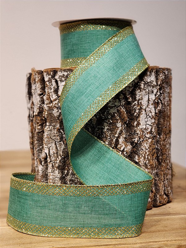 FITA ARAMADA LINHO C/ GLITTER VERDE DOURADO