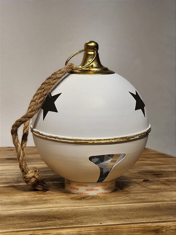 PENDENTE DECORATIVO GUIZO C/ CORDA BRANCO E DOURADO 24CM