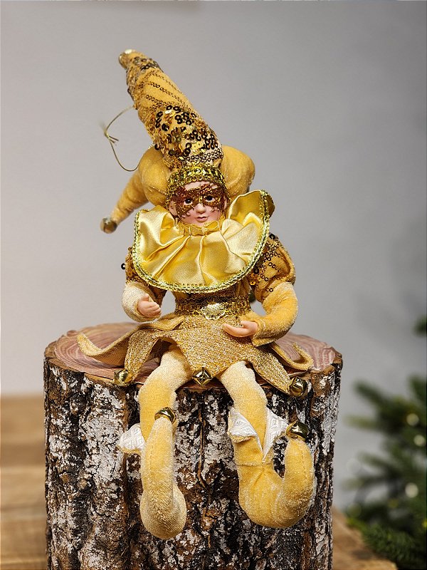 BONECO PIERROT DOURADO 45CM