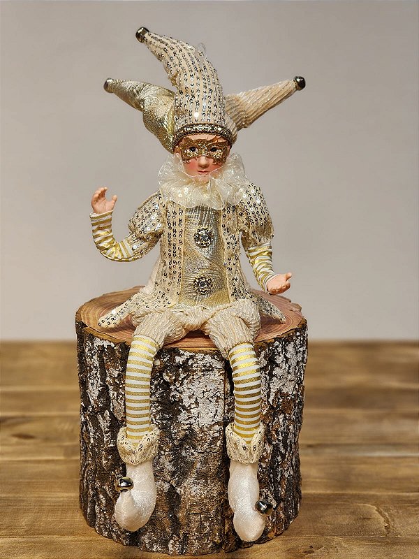 BONECO PIERROT ARTICULADO CHAMPANHE 45CM