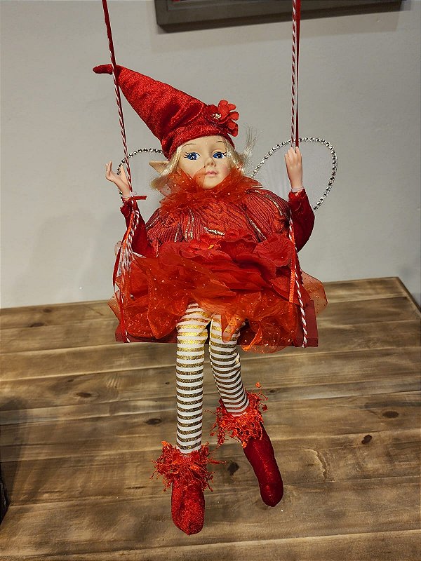 BONECA FADA NO BALANÇO A CORDA VERMELHO 70CM